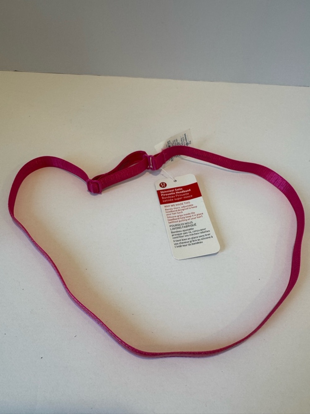 NWT Lululemon athletica Hot Pink Adjustable Satin Headband
